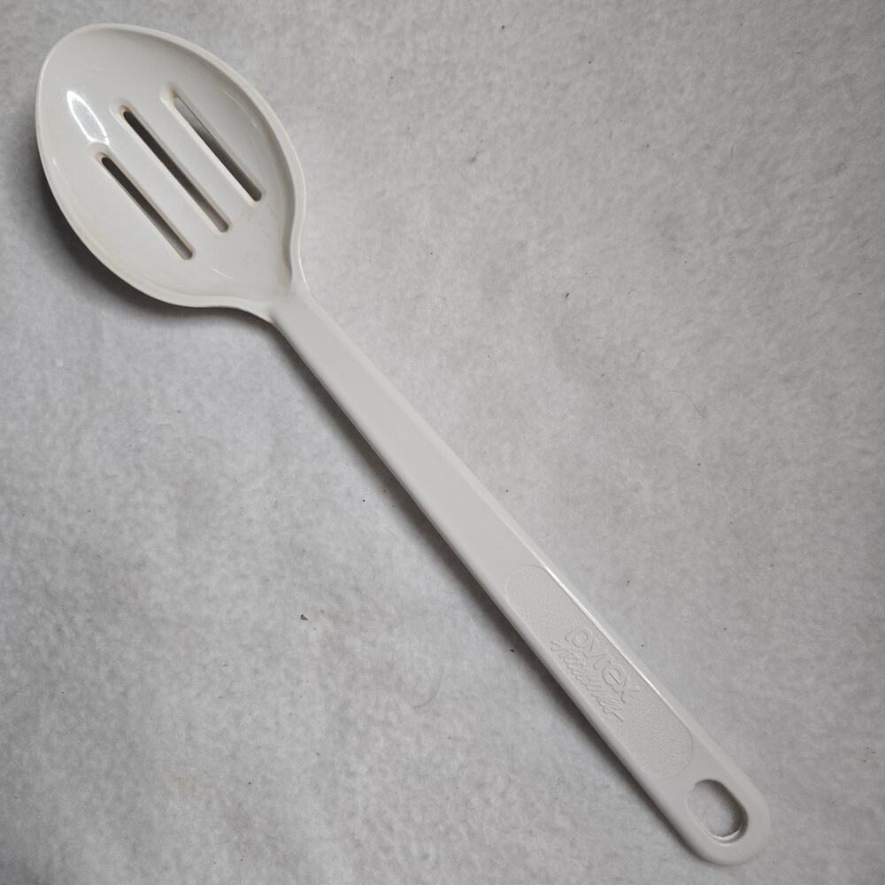 Vintage White Slotted Serving Spoon Plastic Pyrex Accessories